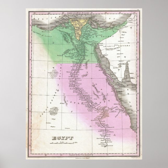 Póster Mapa de época de Egipto (1827) (Frente)