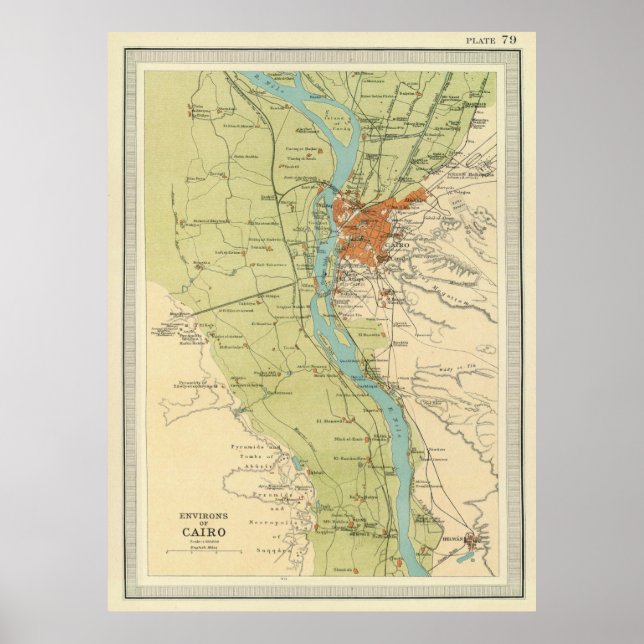 Póster Mapa de época de El Cairo Egipto (1822) (Frente)