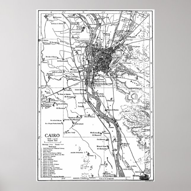 Póster Mapa de época de El Cairo Egipto (1911) (Frente)