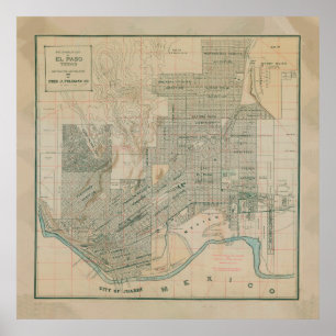 Póster Mapa de época de El Paso TX (1914)