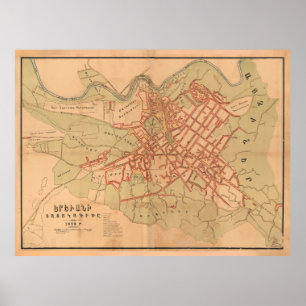 Póster Mapa de época de Ereván Armenia (1920)