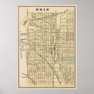 Póster Mapa de época de Erie PA (1890)