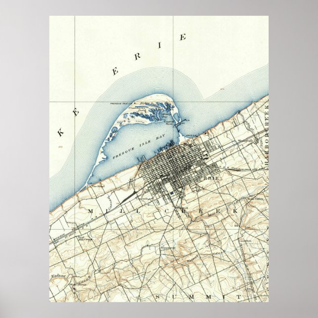 Póster Mapa de época de Erie Pennsylvania (1899) (Frente)