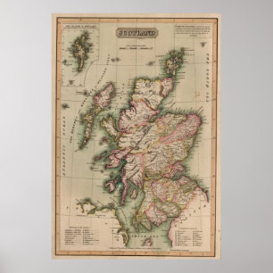Póster Mapa de época de Escocia (1814)
