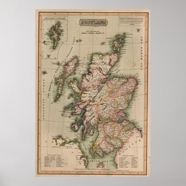 Póster Mapa de época de Escocia (1814) (Frente)