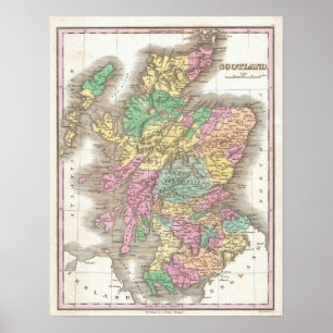 Póster Mapa de época de Escocia (1827)