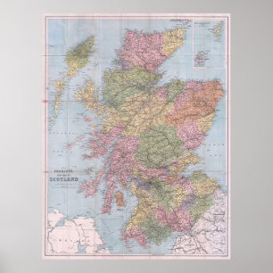 Póster Mapa de época de Escocia (1892)