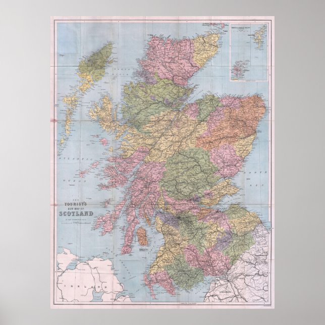Póster Mapa de época de Escocia (1892) (Frente)