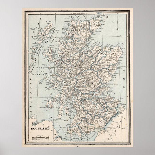 Póster Mapa de época de Escocia (1893) (Frente)