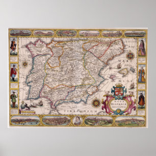 Póster Mapa de época de España (1610)