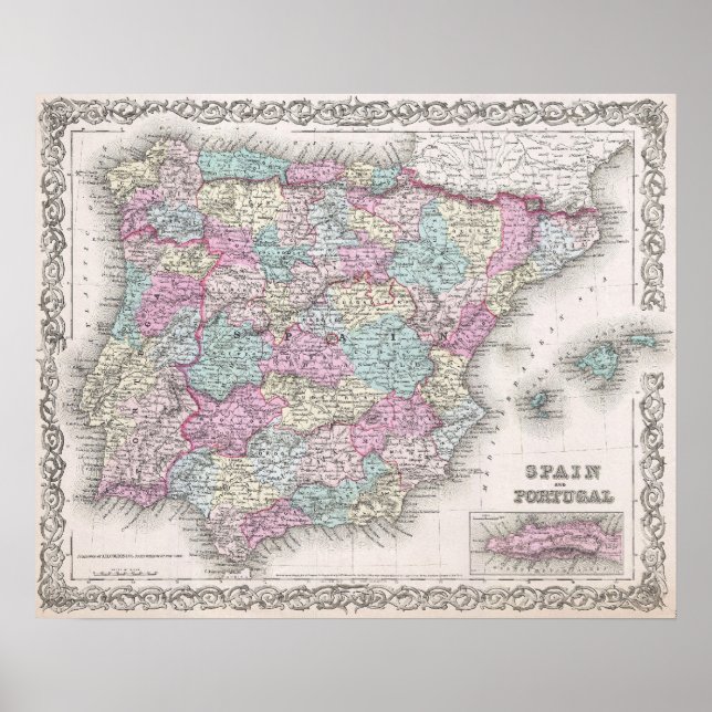 Póster Mapa de época de España (1855) (Frente)