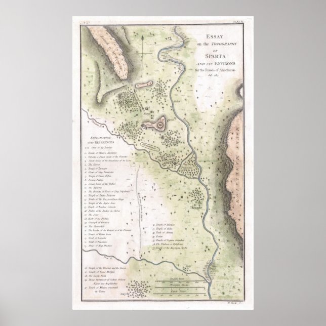 Póster Mapa de época de Esparta Grecia (1783) (Frente)