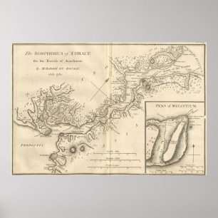 Póster Mapa de época de Estambul Turquía (1784)