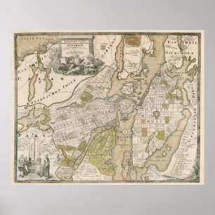 Póster Mapa de época de Estocolmo Suecia (1720)
