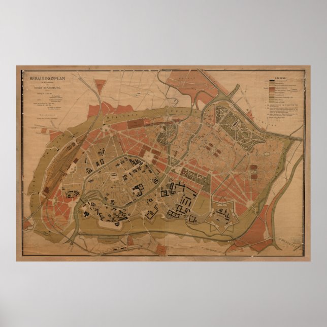 Póster Mapa de época de Estrasburgo Francia (1880) (Frente)