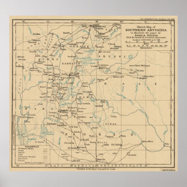 Póster Mapa de época de Etiopía (1919) (Frente)