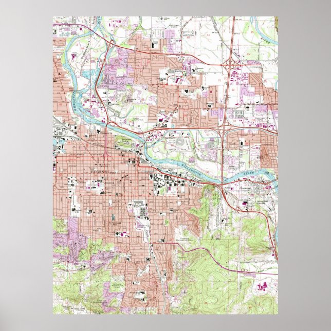 Póster Mapa de época de Eugene Oregon (1967) (Frente)