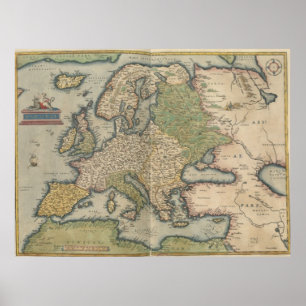 Póster Mapa de época de Europa (1570)
