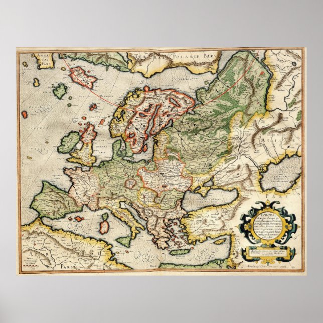 Póster Mapa de época de Europa (1596) (Frente)