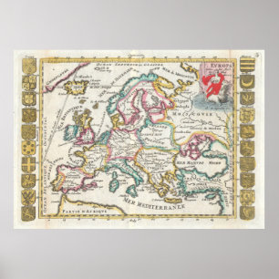 Póster Mapa de época de Europa (1706)