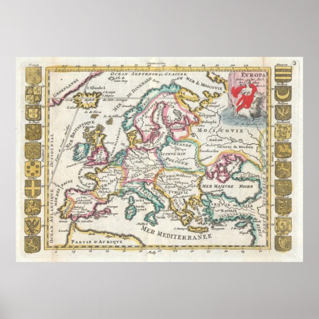 Póster Mapa de época de Europa (1706) (Frente)