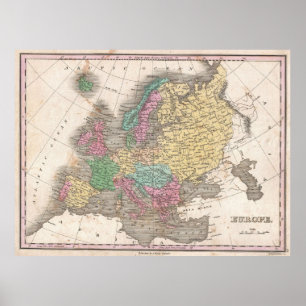 Póster Mapa de época de Europa (1827)