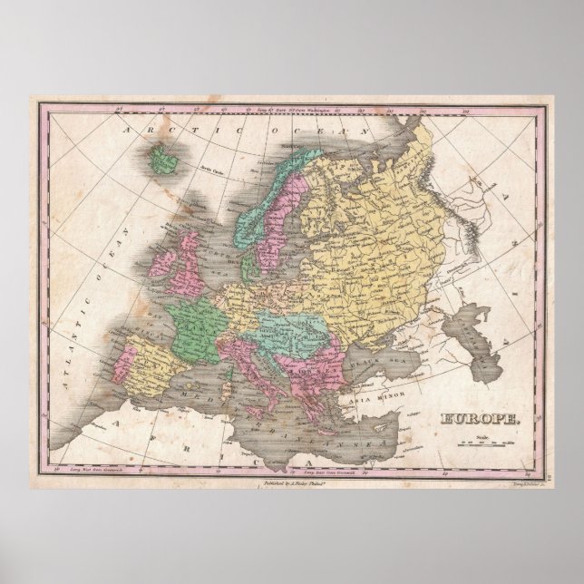 Póster Mapa de época de Europa (1827) (Frente)