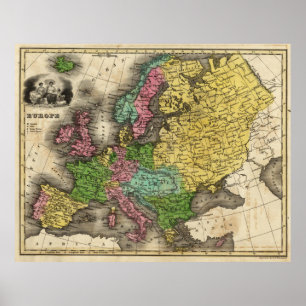 Póster Mapa de época de Europa (1842)