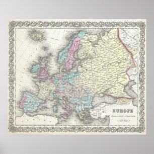 Póster Mapa de época de Europa (1855)