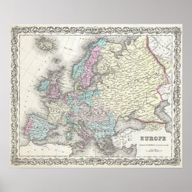 Póster Mapa de época de Europa (1855) (Frente)