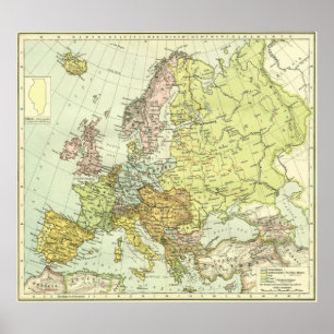 Póster Mapa de época de Europa (1918)