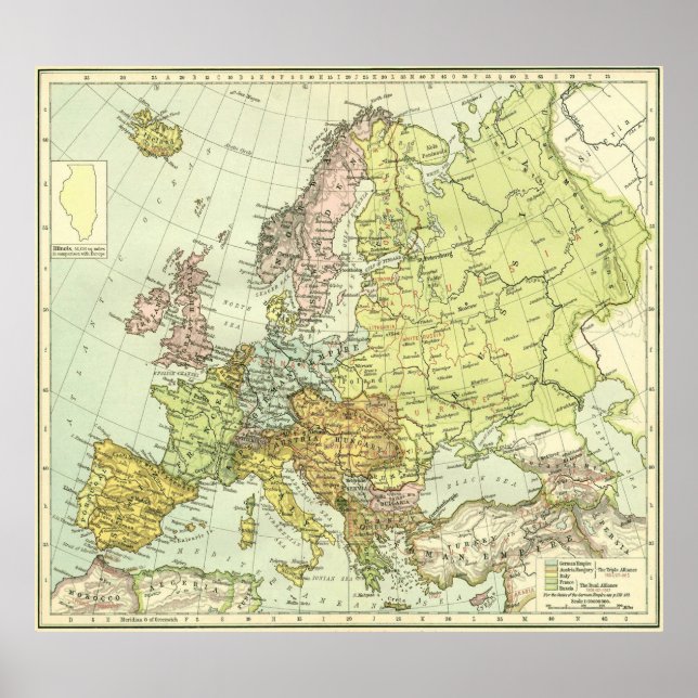 Póster Mapa de época de Europa (1918) (Frente)