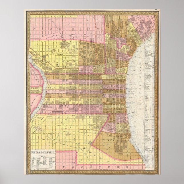 Póster Mapa de época de Filadelfia (1846) (Frente)