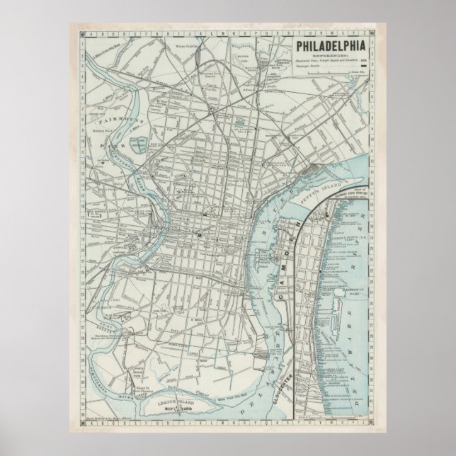 Póster Mapa de época de Filadelfia PA (1889) (Frente)