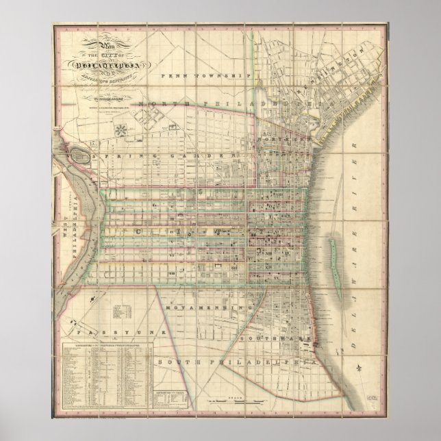 Póster Mapa de época de Filadelfia Pennsylvania (1830) (Frente)