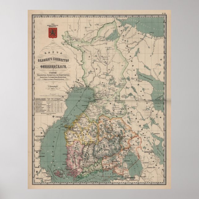 Póster Mapa de época de Finlandia (1860) (Frente)