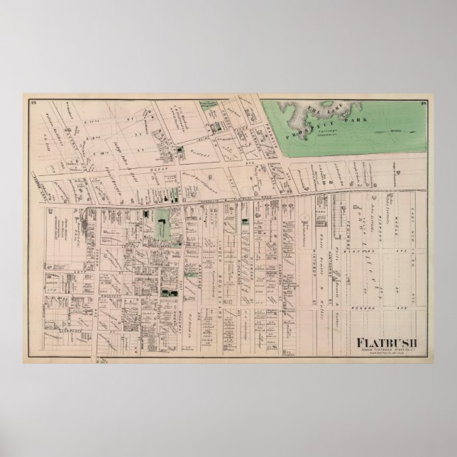 Póster Mapa de época de Flatbush Brooklyn NY (1873) (Frente)