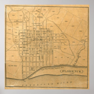 Póster Mapa de época de Florencia Alabama (1840)