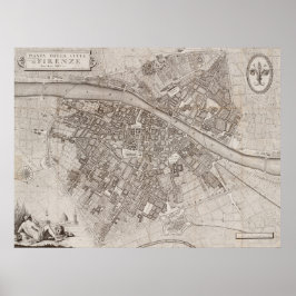 Póster Mapa de época de Florencia Florencia Italia 1847