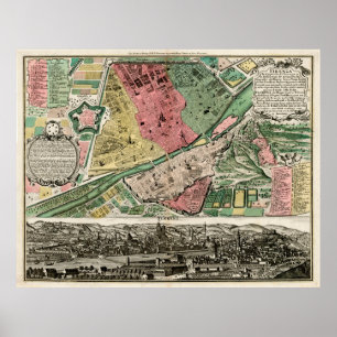 Póster Mapa de época de Florencia Italia (1730)