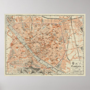 Póster Mapa de época de Florencia Italia (1895)