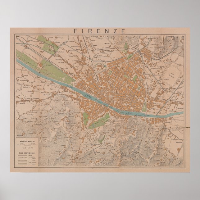 Póster Mapa de época de Florencia Italia (1910) (Frente)