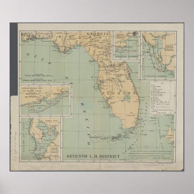 Póster Mapa de época de Florida (Frente)
