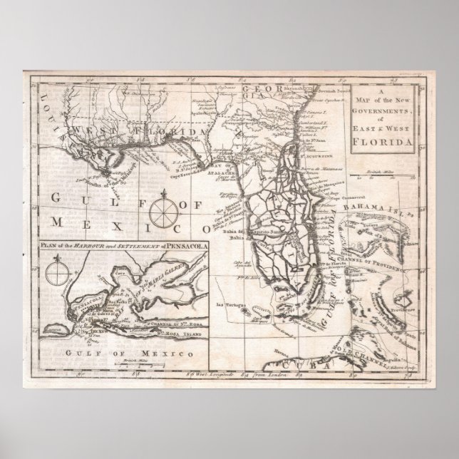 Póster Mapa de época de Florida (1763) (Frente)