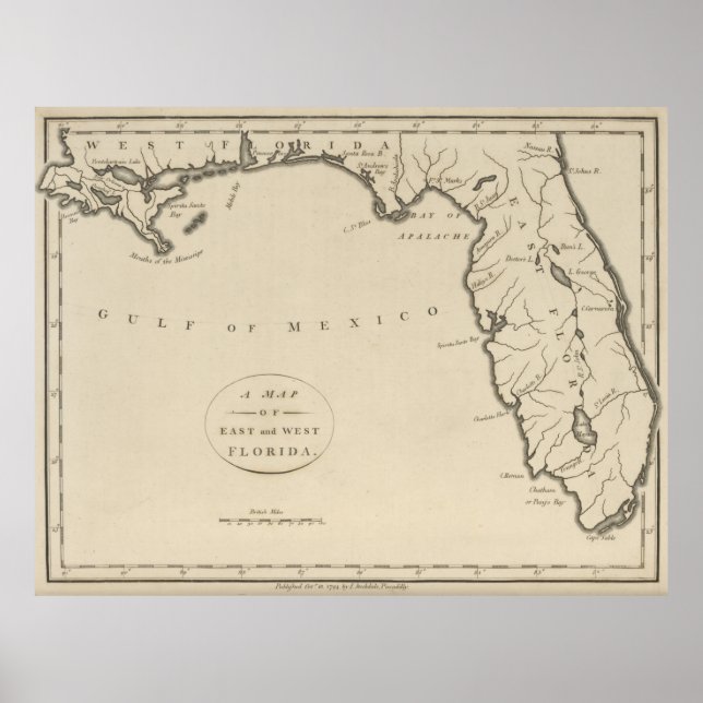 Póster Mapa de época de Florida (1794) (Frente)