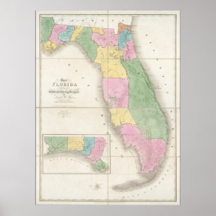 Póster Mapa de época de Florida (1839)