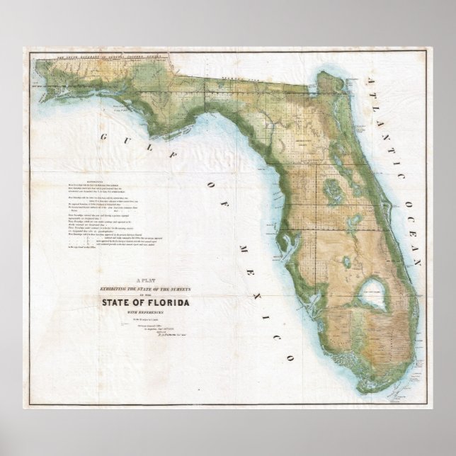 Póster Mapa de época de Florida (1848) (Frente)