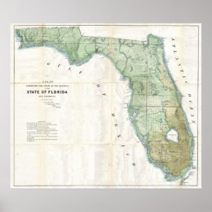 Póster Mapa de época de Florida (1853)