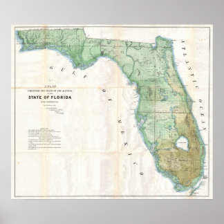 Póster Mapa de época de Florida, 1853