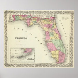 Póster Mapa de época de Florida (1856)